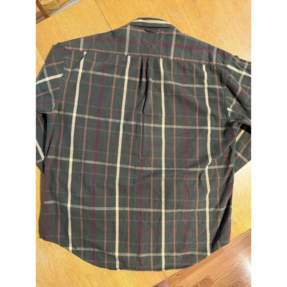 VINTAGE Tommy Hilfiger Shirt Mens XL Plaid Flannel Crest Logo‎ Button Down 90s